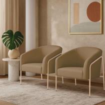 Poltrona Sala Industrial Alta Champanhe Kit 2 Stella Suede D03 - D'rossi Cor Marrom Rato