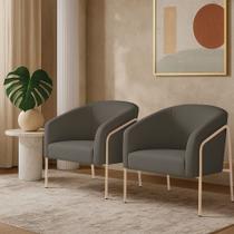 Poltrona Sala Industrial Alta Champanhe Kit 2 Stella Suede Grafite D03 - D Rossi