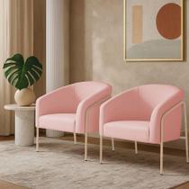 Poltrona Sala Industrial Alta Champanhe Kit 2 Stella Suede Rosa Bebê D03 - D'rossi