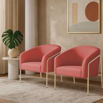 Poltrona Sala Industrial Alta Champanhe Kit 2 Stella Suede Rosê D03 - D Rossi