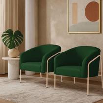 Poltrona Sala Industrial Alta Champanhe Kit 2 Stella Suede Verde D03 - D'rossi
