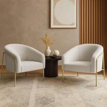 Poltrona Sala Industrial Alta Dourado Kit 2 Stella Bouclê Cinza D03 - D'rossi Poltrona Sala Industrial Alta Dourado Kit 2 Stella Bouclê Cinza D03 - D'rossi