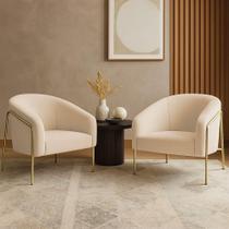 Poltrona Sala Industrial Alta Dourado Kit 2 Stella Bouclê D03 - D'rossi Cor Bege Poltrona Sala Industrial Alta Dourado Kit 2 Stella Bouclê D03 - D'rossi Cor Bege