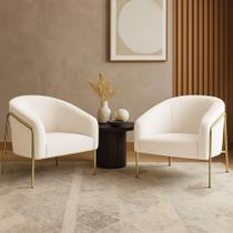 Poltrona Sala Industrial Alta Dourado Kit 2 Stella Bouclê Off White D03 - D'rossi