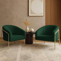Poltrona Sala Industrial Alta Dourado Kit 2 Stella Bouclê Verde D03 - D'rossi Poltrona Sala Industrial Alta Dourado Kit 2 Stella Bouclê Verde D03 - D'rossi