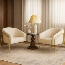 Poltrona Sala Industrial Alta Dourado Kit 2 Stella Linho Bege D03 - D'rossi Poltrona Sala Industrial Alta Dourado Kit 2 Stella Linho Bege D03 - D'rossi