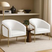 Poltrona Sala Industrial Alta Dourado Kit 2 Stella Sintético PU Branco D03 - D Rossi
