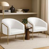 Poltrona Sala Industrial Alta Dourado Kit 2 Stella Sintético Pu D03 - D'rossi Cor Branco Poltrona Sala Industrial Alta Dourado Kit 2 Stella Sintético Pu D03 - D'rossi Cor Branco