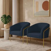 Poltrona Sala Industrial Alta Dourado Kit 2 Stella Suede Azul M D03 - D Rossi Poltrona Sala Industrial Alta Dourado Kit 2 Stella Suede Azul M D03 - D Rossi