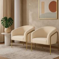Poltrona Sala Industrial Alta Dourado Kit 2 Stella Suede Bege D03 - D Rossi Poltrona Sala Industrial Alta Dourado Kit 2 Stella Suede Bege D03 - D Rossi