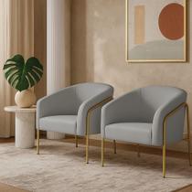 Poltrona Sala Industrial Alta Dourado Kit 2 Stella Suede Cinza D03 - D Rossi Poltrona Sala Industrial Alta Dourado Kit 2 Stella Suede Cinza D03 - D Rossi