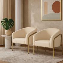 Poltrona Sala Industrial Alta Dourado Kit 2 Stella Suede D03 - D'rossi Marrom Rato
