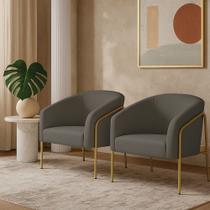 Poltrona Sala Industrial Alta Dourado Kit 2 Stella Suede Grafite D03 - D Rossi