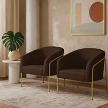 Poltrona Sala Industrial Alta Dourado Kit 2 Stella Suede Marrom D03 - D Rossi Poltrona Sala Industrial Alta Dourado Kit 2 Stella Suede Marrom D03 - D Rossi