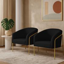 Poltrona Sala Industrial Alta Dourado Kit 2 Stella Suede Preto D03 - D Rossi