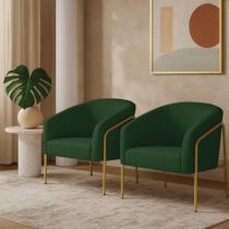Poltrona Sala Industrial Alta Dourado Kit 2 Stella Veludo D03 - D'rossi Verde
