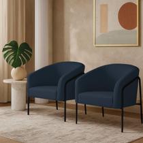 Poltrona Sala Industrial Alta Preto Kit 2 Stella Suede D03 - D'rossi Cor Azul