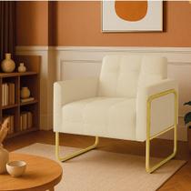 Poltrona Sala Industrial Alta Tubo Dourado Elisa Bouclê Bege D03 - D'rossi Poltrona Sala Industrial Alta Tubo Dourado Elisa Bouclê Bege D03 - D'rossi