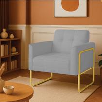 Poltrona Sala Industrial Alta Tubo Dourado Elisa Linho Cinza D03 - D Rossi Poltrona Sala Industrial Alta Tubo Dourado Elisa Linho Cinza D03 - D Rossi