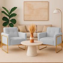 Poltrona Sala Industrial Alta Tubo Dourado Kit 2 Elisa Bouclê D03 - D'rossi Cor Cinza Poltrona Sala Industrial Alta Tubo Dourado Kit 2 Elisa Bouclê D03 - D'rossi Cor Cinza