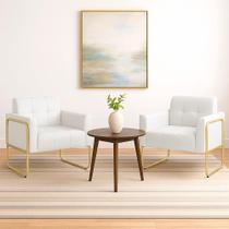 Poltrona Sala Industrial Alta Tubo Dourado Kit 2 Elisa Sintético Branco D03 - D'rossi Poltrona Sala Industrial Alta Tubo Dourado Kit 2 Elisa Sintético Branco D03 - D'rossi