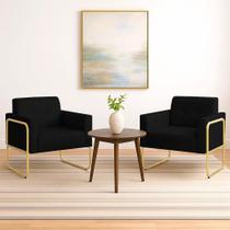 Poltrona Sala Industrial Alta Tubo Dourado Kit 2 Elisa Sintético Preto D03 - D'rossi Poltrona Sala Industrial Alta Tubo Dourado Kit 2 Elisa Sintético Preto D03 - D'rossi