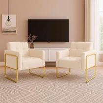 Poltrona Sala Industrial Alta Tubo Dourado Kit 2 Elisa Suede D03 - D'rossi Cor Bege Poltrona Sala Industrial Alta Tubo Dourado Kit 2 Elisa Suede D03 - D'rossi Cor Bege