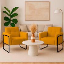 Poltrona Sala Industrial Alta Tubo Preto Kit 2 Elisa Bouclê Mostarda D03 - D'rossi Poltrona Sala Industrial Alta Tubo Preto Kit 2 Elisa Bouclê Mostarda D03 - D'rossi