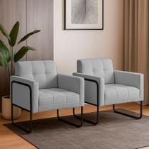 Poltrona Sala Industrial Alta Tubo Preto Kit 2 Elisa Linho Cinza D03 - D'rossi Poltrona Sala Industrial Alta Tubo Preto Kit 2 Elisa Linho Cinza D03 - D'rossi