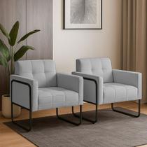 Poltrona Sala Industrial Alta Tubo Preto Kit 2 Elisa Linho D03 - D'Rossi Poltrona Sala Industrial Alta Tubo Preto Kit 2 Elisa Linho D03 - D'Rossi