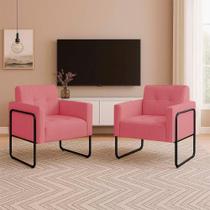 Poltrona Sala Industrial Alta Tubo Preto Kit 2 Elisa Suede D03 - D'rossi Cor Rose Poltrona Sala Industrial Alta Tubo Preto Kit 2 Elisa Suede D03 - D'rossi Cor Rose