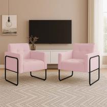 Poltrona Sala Industrial Alta Tubo Preto Kit 2 Elisa Suede Rosa Bebê D03 - D Rossi Poltrona Sala Industrial Alta Tubo Preto Kit 2 Elisa Suede Rosa Bebê D03 - D Rossi