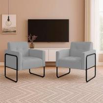 Poltrona Sala Industrial Alta Tubo Preto Kit 2 Elisa Veludo D03 - D'rossi Cor Cinza Poltrona Sala Industrial Alta Tubo Preto Kit 2 Elisa Veludo D03 - D'rossi Cor Cinza