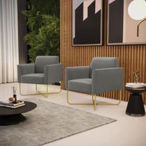 Poltrona Sala Kit 2 Marisa Aço Industrial X Dourado Suede Grafite D03 - D'Rossi