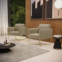 Poltrona Sala Kit 2 Marisa Aço Industrial X Dourado Suede Rato Rato D03 - D'Rossi