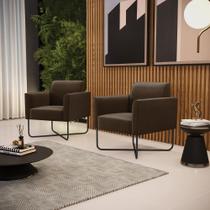 Poltrona Sala Kit 2 Marisa Aço Industrial X Preto Suede Marrom D03 - D'Rossi
