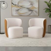 Poltrona Sala Orgânica Base Giratória Ayla Kit 2 Pu Nozes e Linho K01 - D Rossi