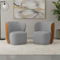Poltrona Sala Orgânica Base Giratória Ayla Kit 2 Pu Nozes e Linho K01 - D Rossi