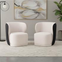 Poltrona Sala Orgânica Base Giratória Ayla Kit 2 Pu Preto e Linho K01 - D Rossi