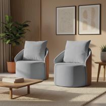Poltrona Sala Orgânica Giratória Talita Kit 2 Pu Nozes e Linho K01 - D Rossi