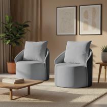 Poltrona Sala Orgânica Giratória Talita Kit 2 Pu Preto e Linho K01 - D Rossi