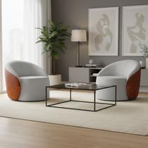 Poltrona Sala Orgânica Kit 2 Lua Fixa Sintético PU Nozes/Linho D03 - D'Rossi Poltrona Sala Orgânica Kit 2 Lua Fixa Sintético PU Nozes/Linho D03 - D'Rossi