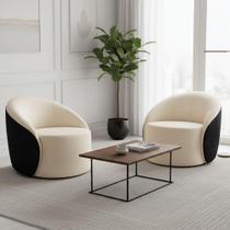 Poltrona Sala Orgânica Kit 2 Lua Fixa Sintético Pu Preto/bouclê D03 - D'rossi Cor Bege Poltrona Sala Orgânica Kit 2 Lua Fixa Sintético Pu Preto/bouclê D03 - D'rossi Cor Bege