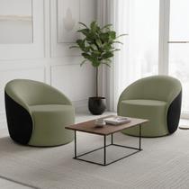 Poltrona Sala Orgânica Kit 2 Lua Fixa Sintético PU Preto/Bouclê D03 - D'Rossi