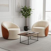 Poltrona Sala Orgânica Kit 2 Lua Giratória Sintético Pu Nozes/bouclê D03 - D'rossi Cor Bege Poltrona Sala Orgânica Kit 2 Lua Giratória Sintético Pu Nozes/bouclê D03 - D'rossi Cor Bege