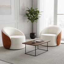 Poltrona Sala Orgânica Kit 2 Lua Giratória Sintético PU Nozes/Bouclê D03 - D'Rossi