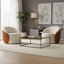 Poltrona Sala Orgânica Kit 2 Lua Giratória Sintético Pu Nozes/linho D03 - D'rossi Cor Cinza