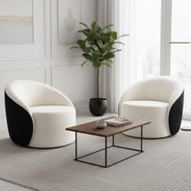 Poltrona Sala Orgânica Kit 2 Lua Giratória Sintético Pu Preto/bouclê D03 - D'rossi Cor Off White Poltrona Sala Orgânica Kit 2 Lua Giratória Sintético Pu Preto/bouclê D03 - D'rossi Cor Off White