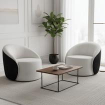 Poltrona Sala Orgânica Kit 2 Lua Giratória Sintético PU Preto/Bouclê D03 - D'Rossi