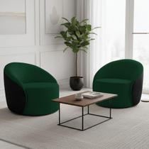 Poltrona Sala Orgânica Kit 2 Lua Giratória Sintético Pu Preto/bouclê Verde D03 - D'rossi Poltrona Sala Orgânica Kit 2 Lua Giratória Sintético Pu Preto/bouclê Verde D03 - D'rossi